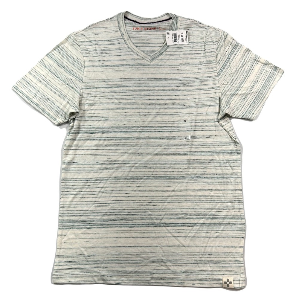 Sun + Stone V-Neck T-Shirt‎ Tee Mens Small Vintage White Regular-Fit Nep NEW